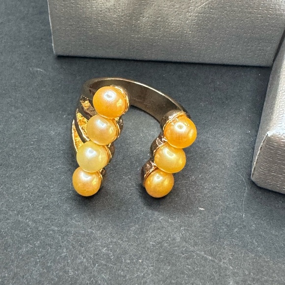 Golden Freshwater Pearl Open Band Ring in Goldtone (Size 6.0) - Picture 4 of 4